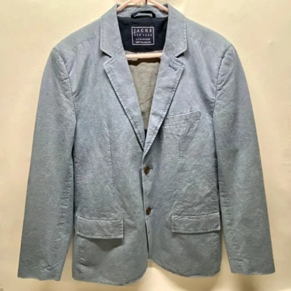 Jach's NY Sport Coat Men's Med Blue Denim 2 Button Faux Pockets Blazer MSRP $295